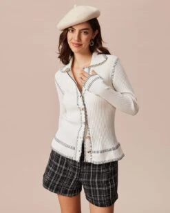 The White Seam Colorblock Button Cardigan 13 The White Seam Colorblock Button Cardigan -Outlet Dress Mix Up Store the collared seam colorblock cardigan tops req2bk 534132