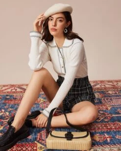 The White Seam Colorblock Button Cardigan 11 The White Seam Colorblock Button Cardigan -Outlet Dress Mix Up Store the collared seam colorblock cardigan tops xd7z81 951664