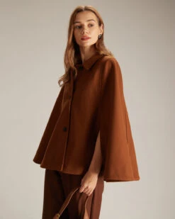 The Brown Collared Single Breasted Cape 8 The Brown Collared Single Breasted Cape -Outlet Dress Mix Up Store the collared single breasted cape outerwear ytm3yz