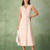 The Beige Collared Sleeveless Shirt Midi Dress