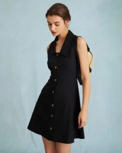 The Black Collared Sleeveless A Line Shirt Mini Dress -Outlet Dress Mix Up Store the collared sleeveless shirt dress dresses 9amfjy 901798
