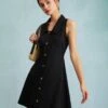 The Black Collared Sleeveless A Line Shirt Mini Dress