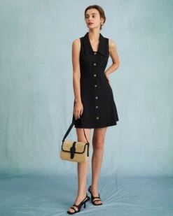 The Black Collared Sleeveless A Line Shirt Mini Dress -Outlet Dress Mix Up Store the collared sleeveless shirt dress dresses nur3yh 757049