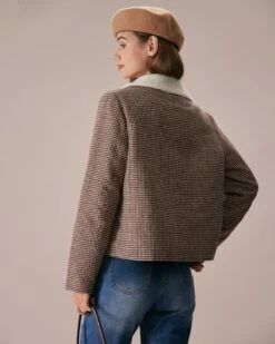 The Coffee Lapel Teddy Houndstooth Jacket -Outlet Dress Mix Up Store the collared teddy houndstooth jacket outerwear 8kymc7