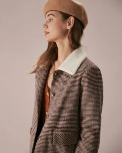 The Coffee Lapel Teddy Houndstooth Jacket -Outlet Dress Mix Up Store the collared teddy houndstooth jacket outerwear gihqxe