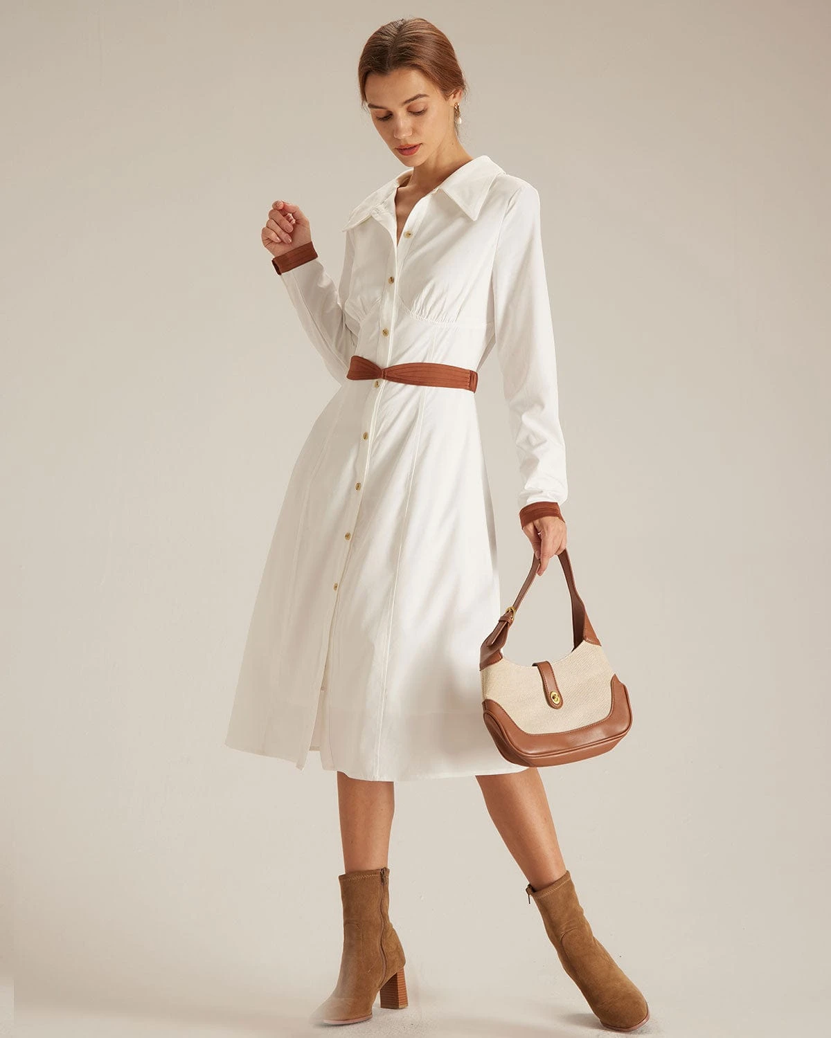 The White Colorblock Belted Shirt Midi Dress 4 The White Colorblock Belted Shirt Midi Dress - Image 4