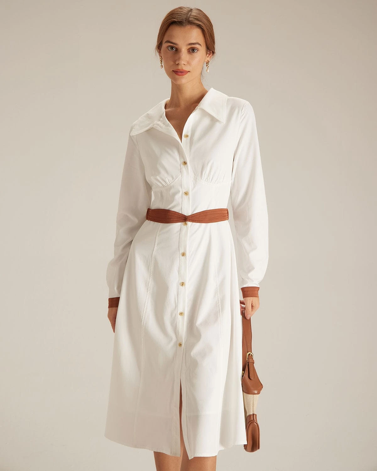 The White Colorblock Belted Shirt Midi Dress 1 The White Colorblock Belted Shirt Midi Dress