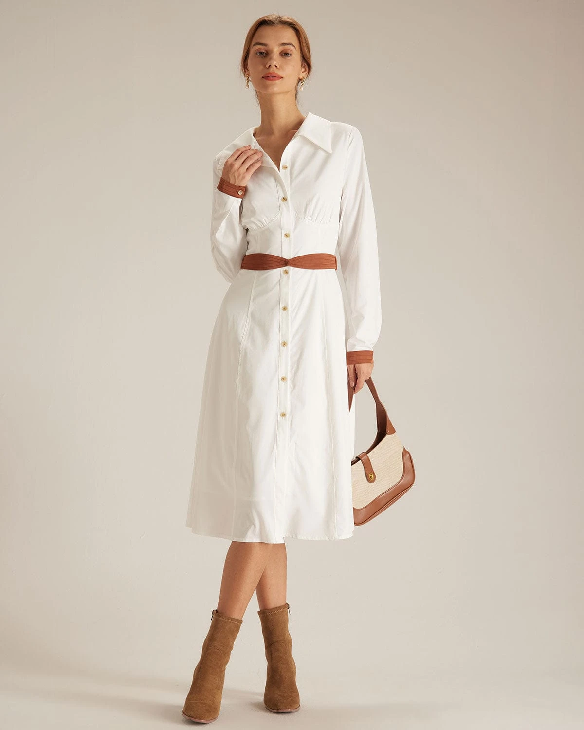 The White Colorblock Belted Shirt Midi Dress 6 The White Colorblock Belted Shirt Midi Dress - Image 6