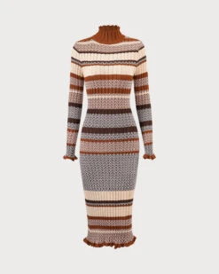 The Multi Colorblock Striped Knit Midi Dress -Outlet Dress Mix Up Store the colorblock striped knitted dress dresses omddri
