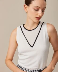 The White Contrast Pointelle Knit Tank Top -Outlet Dress Mix Up Store the contrast knit tank top tops 4u12xx 974152