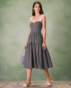 The Grey Tiered Cotton Linen Midi Dress 8 The Grey Tiered Cotton Linen Midi Dress -Outlet Dress Mix Up Store the contrast tie tiered midi dress dresses gcaryc