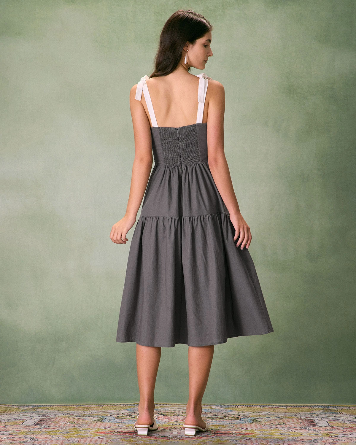 The Grey Tiered Cotton Linen Midi Dress 5 The Grey Tiered Cotton Linen Midi Dress - Image 5