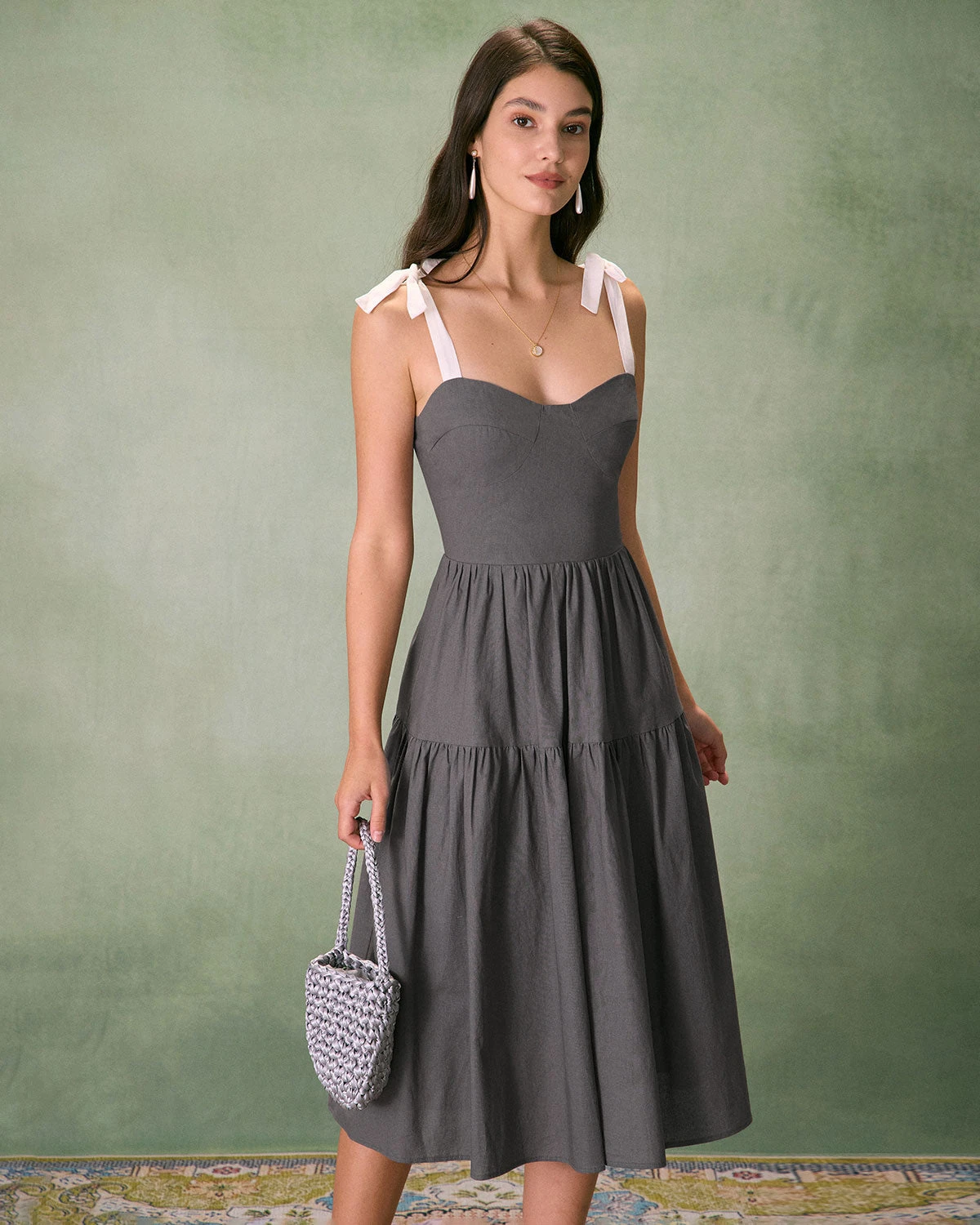 The Grey Tiered Cotton Linen Midi Dress 1 The Grey Tiered Cotton Linen Midi Dress