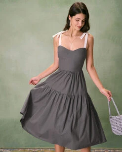 The Grey Tiered Cotton Linen Midi Dress 7 The Grey Tiered Cotton Linen Midi Dress -Outlet Dress Mix Up Store the contrast tie tiered midi dress grey dresses stfgmg