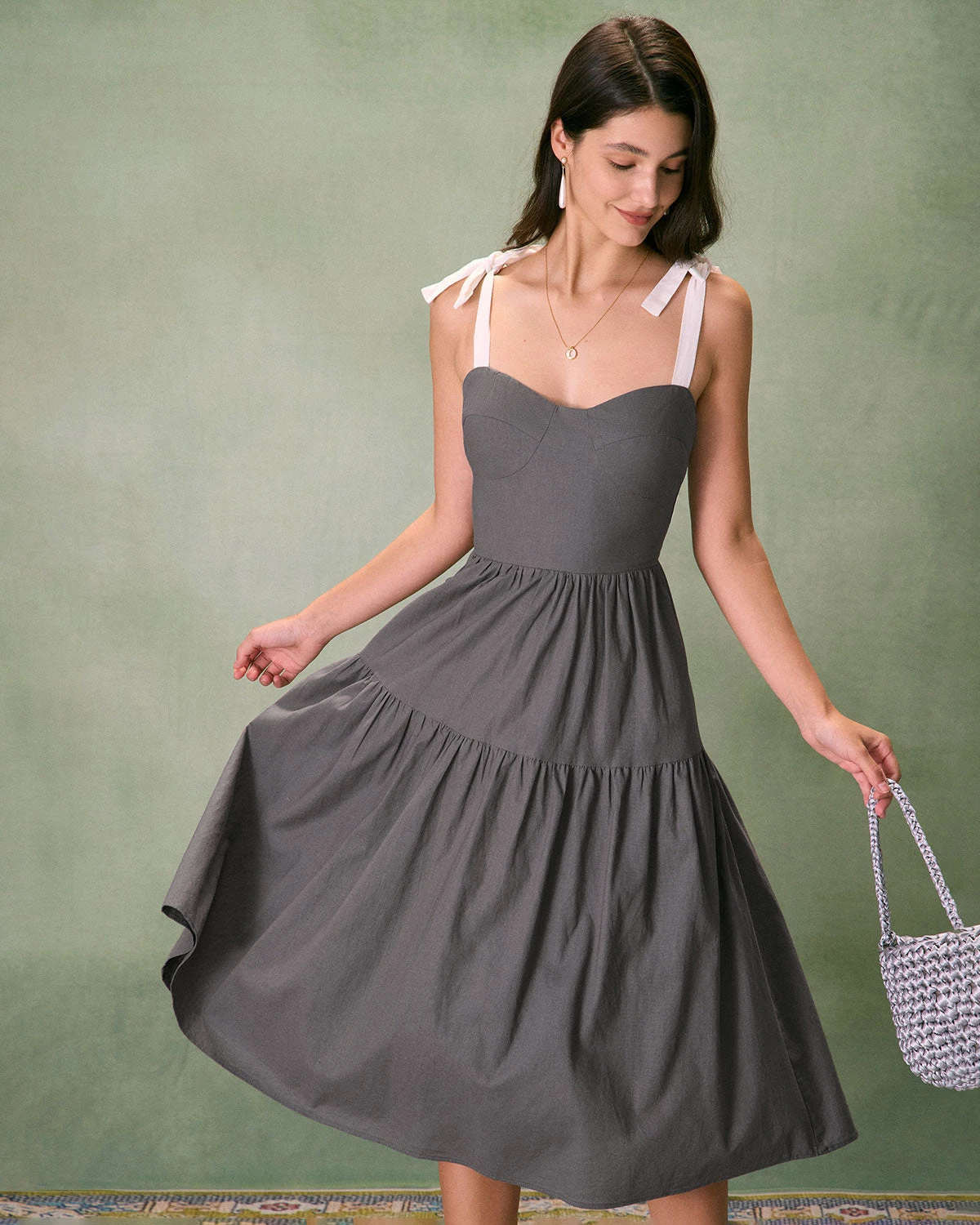 The Grey Tiered Cotton Linen Midi Dress 3 The Grey Tiered Cotton Linen Midi Dress - Image 3