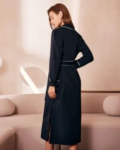 The Black Contrast Belted Shirt Midi Dress -Outlet Dress Mix Up Store the contrast trim belted shirt dress dresses cldlrl 102063