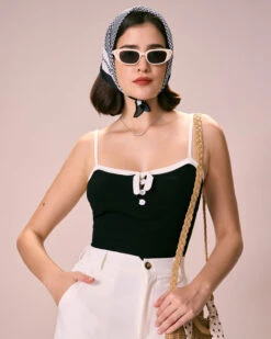 The Black Contrast Trim Cami Top