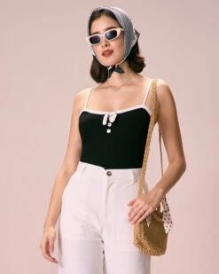 The Black Contrast Trim Cami Top -Outlet Dress Mix Up Store the contrast trim cami top tops dpwgv0