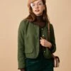 The Green Round Neck Button-up Jacket