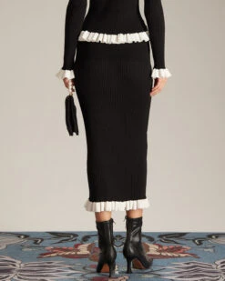 The Black High Waisted Contrast Knit Midi Skirt -Outlet Dress Mix Up Store the contrast trim knit skirt bottoms zzl9lx