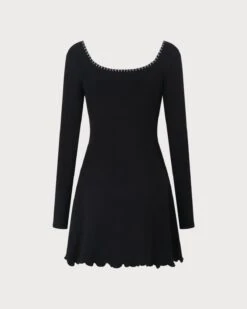 The Black Contrast Trim A-Line Knit Mini Dress -Outlet Dress Mix Up Store the contrast trim knitted dress dresses 9inxvg