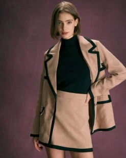 The Khaki High Waisted Contrast Mini Skirt 10 The Khaki High Waisted Contrast Mini Skirt -Outlet Dress Mix Up Store the contrast trim mini skirt bottoms cw1qlf