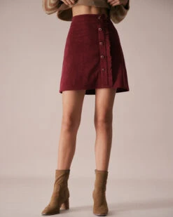 The Red Corduroy Ruffle Button Mini Skirt -Outlet Dress Mix Up Store the corduroy ruffle mini skirt bottoms qbfqah