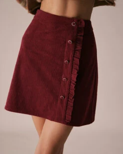 The Red Corduroy Ruffle Button Mini Skirt -Outlet Dress Mix Up Store the corduroy ruffle mini skirt bottoms wtqmzz