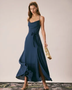 The Navy Cowl Neck Cutout Back Maxi Dress -Outlet Dress Mix Up Store the cowl neck cutout back dress dresses gqqwkq