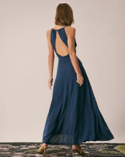 The Navy Cowl Neck Cutout Back Maxi Dress -Outlet Dress Mix Up Store the cowl neck cutout back dress dresses wactem