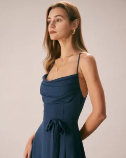 The Navy Cowl Neck Cutout Back Maxi Dress -Outlet Dress Mix Up Store the cowl neck cutout back dress dresses yxnwxn
