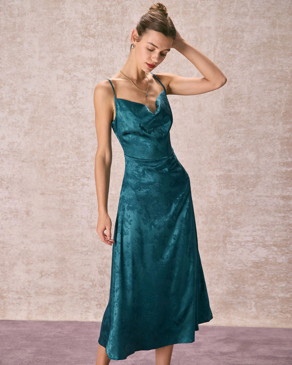 The Navy Cowl Neck Jacquard Maxi Dress 3 The Navy Cowl Neck Jacquard Maxi Dress - Image 3