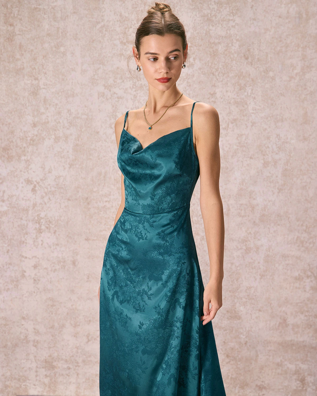 The Navy Cowl Neck Jacquard Maxi Dress 4 The Navy Cowl Neck Jacquard Maxi Dress - Image 4