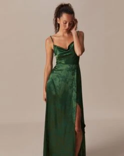 The Green Cowl Neck Jacquard Satin Maxi Dress -Outlet Dress Mix Up Store the cowl neck satin jacquard dress dresses ncga11 935954