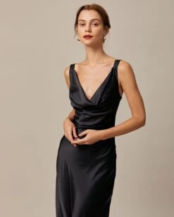 The Black Cowl Neck Sheath Satin Maxi Dress -Outlet Dress Mix Up Store the cowl neck satin maxi dress dresses 3tlkos 582321