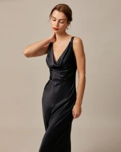 The Black Cowl Neck Sheath Satin Maxi Dress -Outlet Dress Mix Up Store the cowl neck satin maxi dress dresses hppgpa 494414