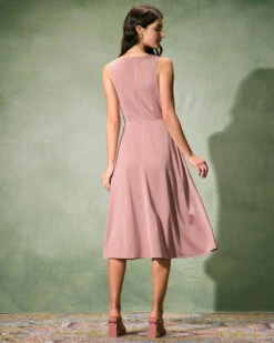 The Pink Cowl Neck Sleeveless Satin Midi Dress -Outlet Dress Mix Up Store the cowl neck satin midi dress dresses mrui1i