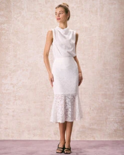 The White Cowl Neck Hollow Out Blouse 11 The White Cowl Neck Hollow Out Blouse -Outlet Dress Mix Up Store the cowl neck sleeveless blouse tops mkhlkh