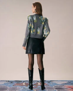 The Grey Crew Neck Floral Printed Knit Top -Outlet Dress Mix Up Store the crew neck printed top tops wv6ftu