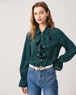 The Dark Green Polka Dot Collared Shirt