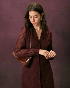 The Dark Red Lapel Dobby Mesh Maxi Dress -Outlet Dress Mix Up Store the dark red lapel dobby mesh dress dresses juqxrr 452594