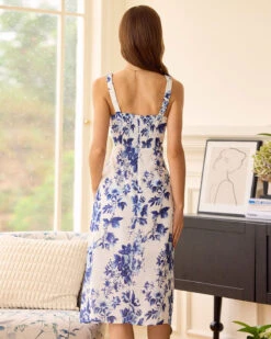 The Blue Elasticized Shoulder Straps Floral Midi Dress -Outlet Dress Mix Up Store the elasticized shoulder straps blue floral dress dresses dtyxtd