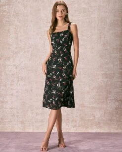 The Black Elasticized Straps Floral Midi Dress 11 The Black Elasticized Straps Floral Midi Dress -Outlet Dress Mix Up Store the elasticized shoulder straps floral dress dresses hj5omm