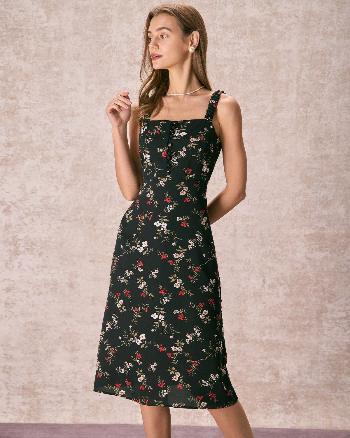 The Black Elasticized Straps Floral Midi Dress 5 The Black Elasticized Straps Floral Midi Dress - Image 5