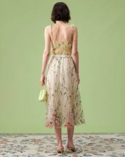 The High Waisted Floral Embroidery A-line Midi Skirt -Outlet Dress Mix Up Store the embroidered mesh skirt bottoms xxp7wt 316230