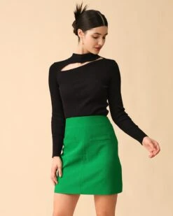 The Solid High-waisted Mini Skirt 7 The Solid High-waisted Mini Skirt -Outlet Dress Mix Up Store the fake pocket mini skirt bottoms ypfzug