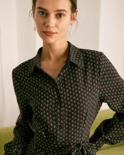 The Black Floral Belted A-Line Shirt Mini Dress -Outlet Dress Mix Up Store the floral belted shirt dress dresses eiod43