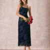 The Navy Floral Flocked Mesh Slip Maxi Dress
