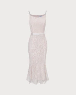 The White Floral Lace Mermaid Midi Dress -Outlet Dress Mix Up Store the floral lace mermaid dress white dresses u6gax0