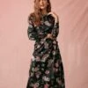 The Floral Ruched Long Sleeve Midi Dress